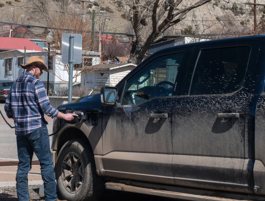 Ben Westby Charging His Ford F-150 Lightning at His Work